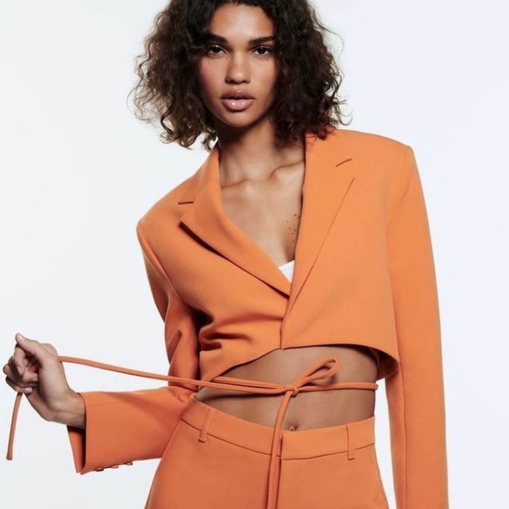 Zara Orange Tied Cropped Blazer Size XL